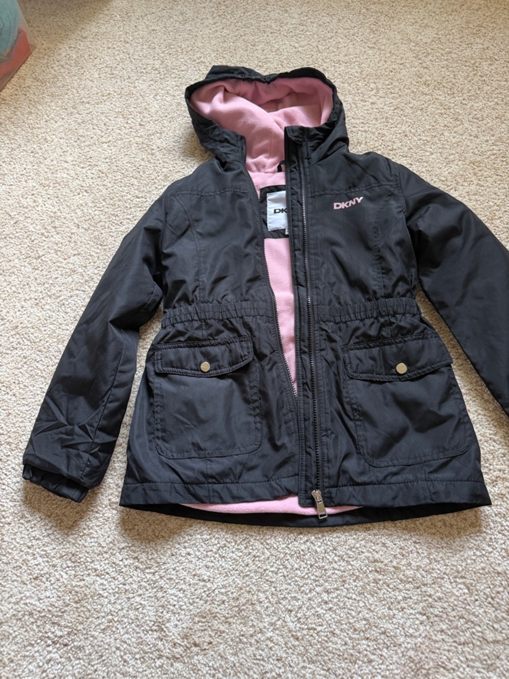 DKNY girls Raincoat with Fleece Hooded Lining